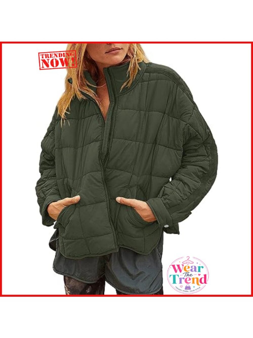Oversized Quilted Puffer Jacket Lightweight Nylon Foldable Travel Coat